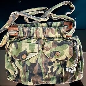 Roxy Vintage Camouflage Hand Bag with Wooden detail